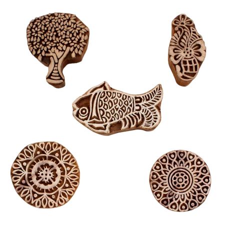 Set of 5 Piece New Mix Wooden Printing Blocks